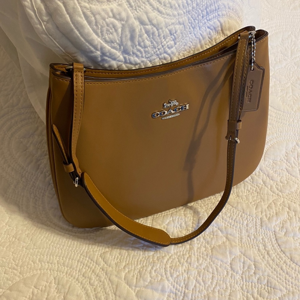 Coach smooth leather tan color shoulder bag.  Classic! Never used-NWOT